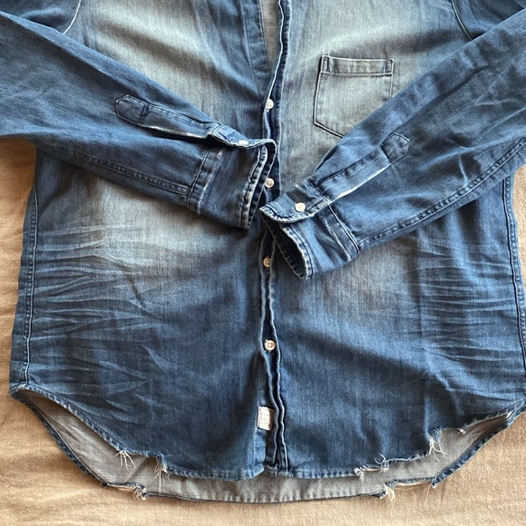 Frank and Eileen Distressed Famous Denim Button Down - Picture 3 of 9